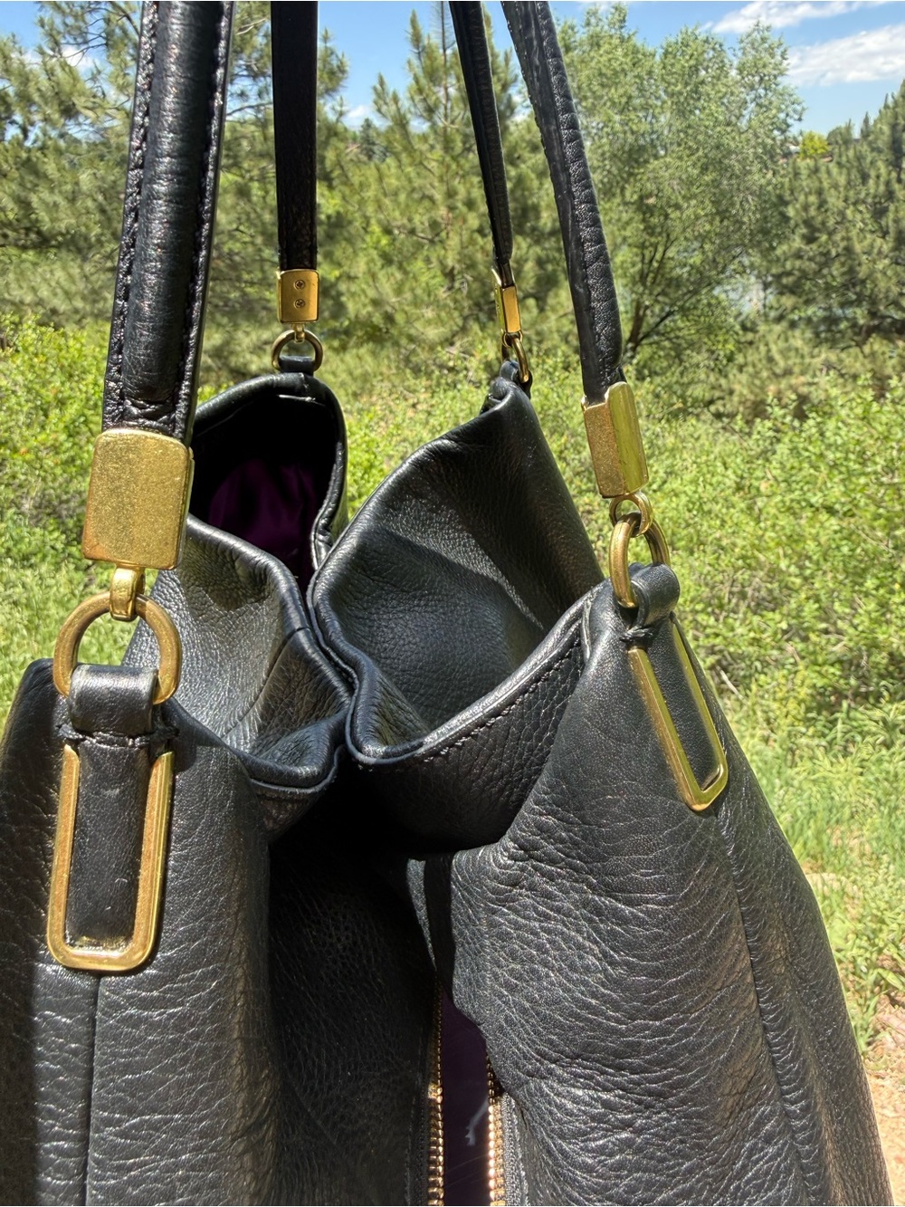 Coach Madison “Phoebe” 
Black Leather Shoulder Hobo with Gold-Tone Accents. - Picture 3 of 10